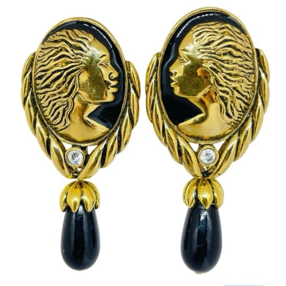 Vtg Coreen Simpson Signed Earrings For Avon African Style Drip Stone 1990's Era